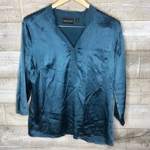 Pamela Dennis private client group 100% silk blue career office top